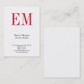 Carte De Visite Monogramme rouge professionnel blanc unique (Devant / Derrière)
