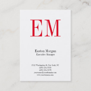 Carte De Visite Monogramme rouge professionnel blanc unique vertic