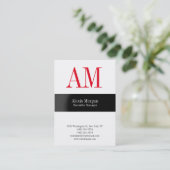 Carte De Visite Monogramme rouge professionnel blanc vertical (Debout devant)