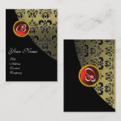 Carte De Visite MONOGRAMME ROUGE RUBY DAMASK, gris (Devant / Derrière)