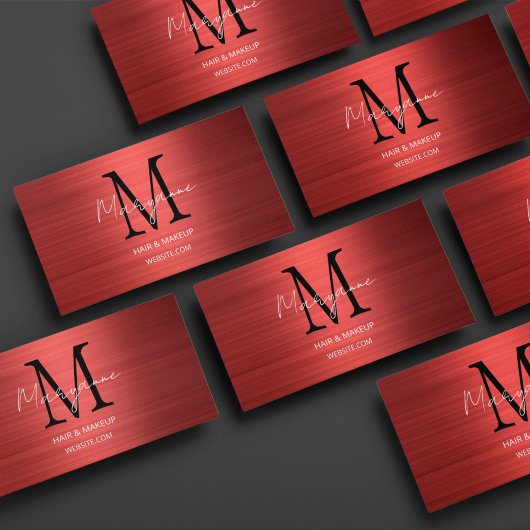 Carte De Visite Monogramme Rouge Script Moderne