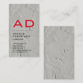 Carte De Visite Monogramme rouge tendance à mur gris vertical (Devant / Derrière)