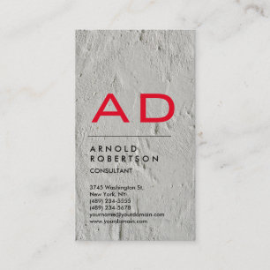 Carte De Visite Monogramme rouge tendance à mur gris vertical