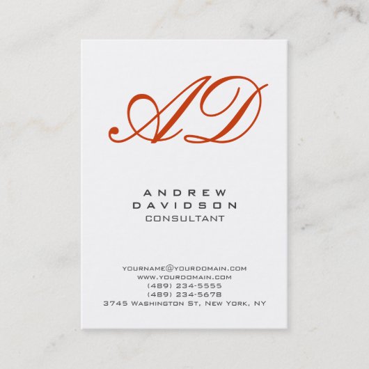 Carte de visite Monogramme rouge vertical blanc te (Devant)