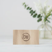 Carte De Visite Monogramme rustique à brûlage de bois pour la rest (Debout devant)