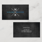 Carte De Visite MONOGRAMME RUSTIQUE MODERNE Bleu Texte & Bois Noir (Devant / Derrière)