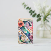 Carte De Visite Monogramme S Daisy Floral Aquarelle QR Code Logo (Debout devant)