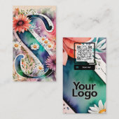 Carte De Visite Monogramme S Daisy Floral Aquarelle QR Code Logo (Devant / Derrière)