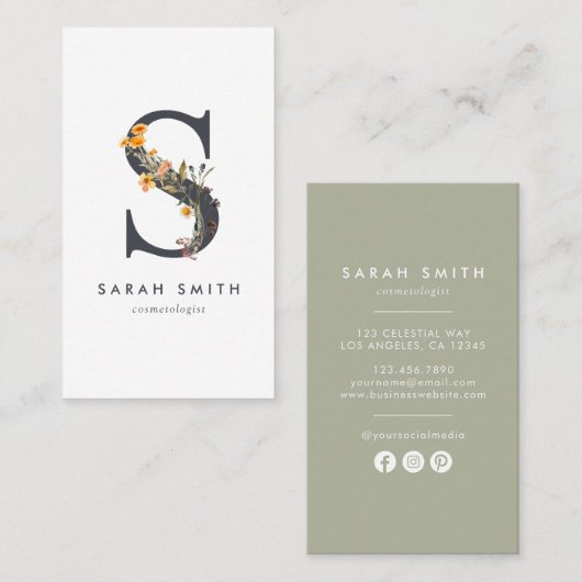 Carte De Visite Monogramme S fleur sauvage (Devant / Derrière)
