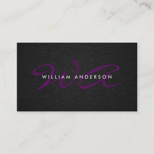 Carte De Visite Monogramme Script Corporate Minimal Linen noir (Devant)