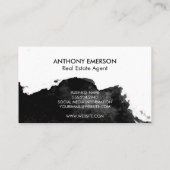 Carte De Visite Monogramme Serif | Texture d'aquarelle noire (Dos)