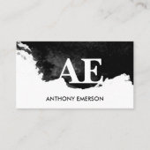 Carte De Visite Monogramme Serif | Texture d'aquarelle noire (Devant)