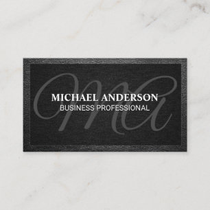 Carte De Visite Monogramme Serif   Texture noire   Cuir