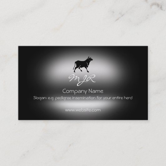 Carte De Visite Monogramme, silhouette noire de Taureau, (Devant)