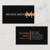 Carte De Visite Monogramme simple bronze moderne noir (Devant / Derrière)