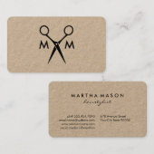 Carte De Visite Monogramme simple de Shears de Salon (Devant / Derrière)