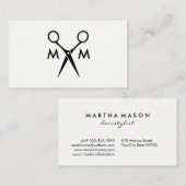 Carte De Visite Monogramme simple de Shears de Salon (Devant / Derrière)