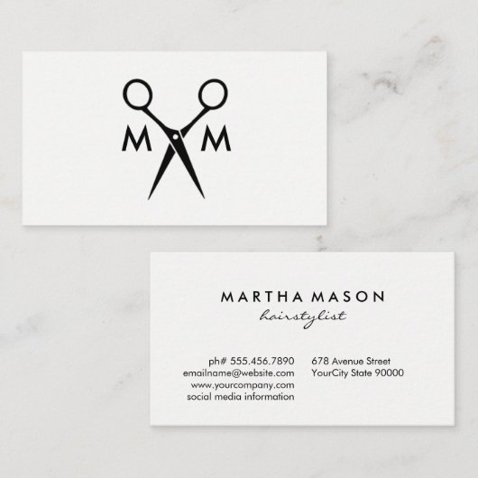 Carte De Visite Monogramme simple de Shears de Salon (Devant / Derrière)