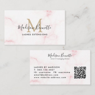 Carte De Visite Monogramme simple en marbre rose clair