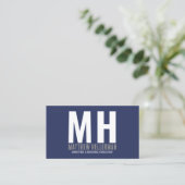 Carte De Visite Monogramme simple et professionnel bleu marine (Debout devant)