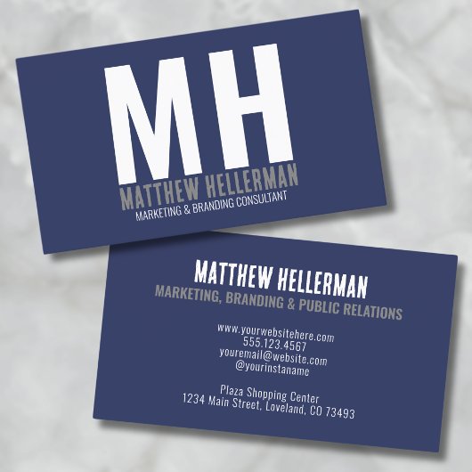 Carte De Visite Monogramme simple et professionnel bleu marine