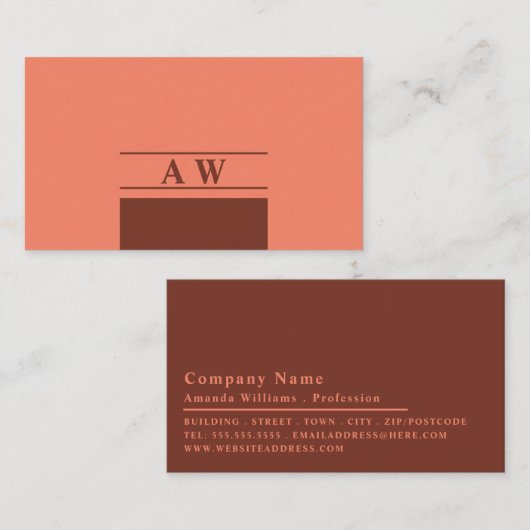 Carte De Visite Monogramme simple, minimaliste (Devant / Derrière)