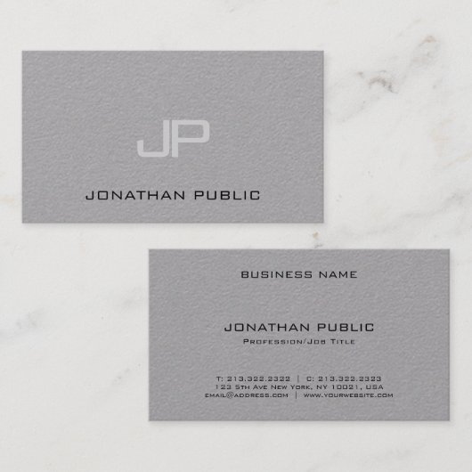 Carte De Visite Monogramme Simple Modèle Luxueux Premium Grey (Devant / Derrière)