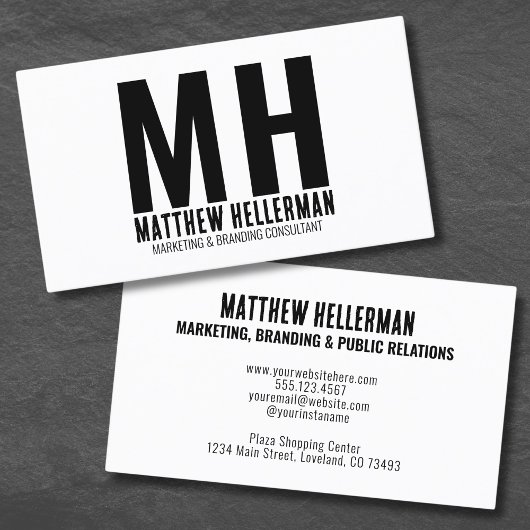 Carte De Visite Monogramme Simple Moderne Professionnel Noir Blanc