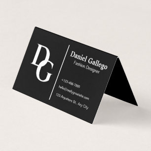 Carte De Visite Monogramme simple plié noir et blanc personnel