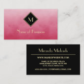 Carte De Visite Monogramme simple rose et noir professionnel or (Devant / Derrière)