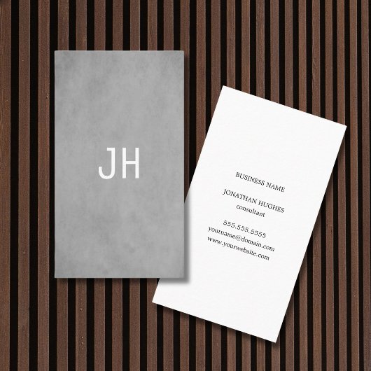 Carte De Visite Monogramme Simple Texture Gris Clair Professionnel