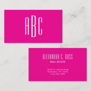 Carte De Visite Monogramme simple trois lettres rose chaud et blan