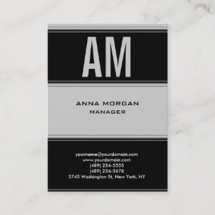 Carte De Visite Monogramme simple uni gris noir moderne unique