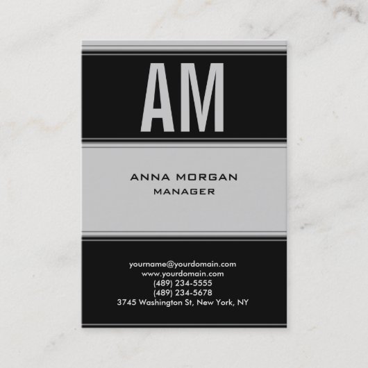 Carte De Visite Monogramme simple uni gris noir moderne unique (Devant)