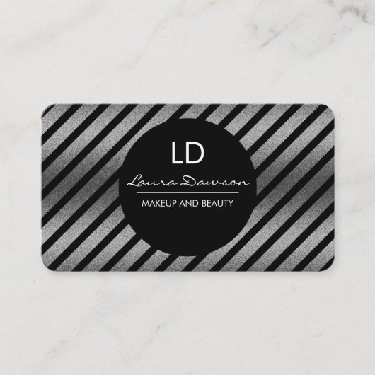 Carte De Visite Monogramme Sliver Glamor Cercle et rayures (Devant)
