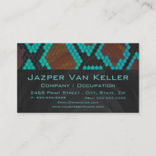 Carte De Visite Monogramme Snake Impression Brown et Turquoise