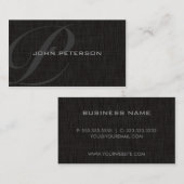 Carte De Visite Monogramme sobre texture de lin NOIR - (Devant / Derrière)