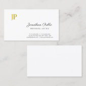 Carte De Visite Monogramme sophistiqué Blanc Or moderne Plaine (Devant / Derrière)