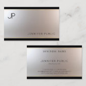 Carte De Visite Monogramme sophistiqué Glamour or argent unique (Devant / Derrière)