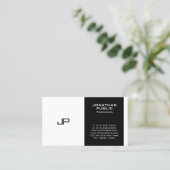 Carte De Visite Monogramme sophistiqué Noir Blanc Design moderne (Debout devant)