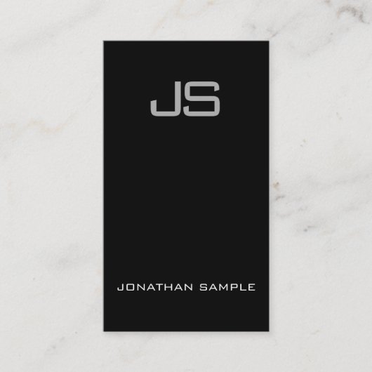 Carte De Visite Monogramme sophistiqué Noir Blanc Unique Plain (Devant)