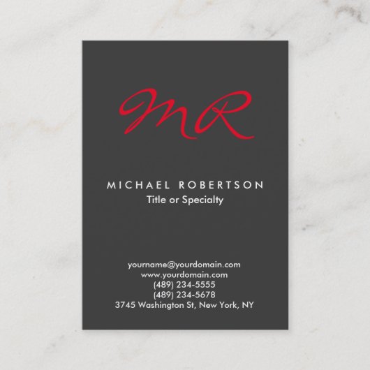 Carte De Visite Monogramme spécial Gris Rouge (Devant)