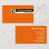 Carte De Visite Monogramme sur bordure - orange FF6600 (Devant / Derrière)