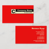 Carte De Visite Monogramme sur bordure - Rouge FF0000 (Devant / Derrière)