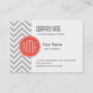 Carte De Visite Monogramme sur mesure de gris Chevron et de corail