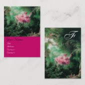 Carte De Visite MONOGRAMME SWING, Vert rose Fuchsia (Devant / Derrière)