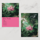 Carte De Visite MONOGRAMME SWING, Vert rose Fuchsia (Devant / Derrière)