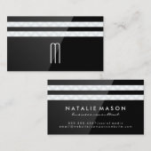 Carte De Visite Monogramme | Tailles florales | Black Gloss (Devant / Derrière)