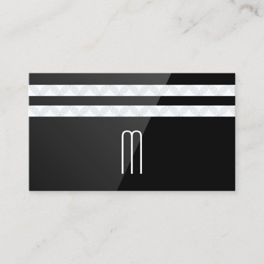 Carte De Visite Monogramme | Tailles florales | Black Gloss (Devant)