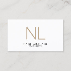Carte De Visite Monogramme Tan Beige Blanc Minimaliste Élégant